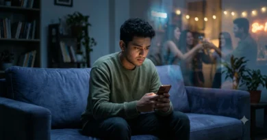 Person feeling anxious while scrolling social media, illustrating FOMO and its emotional impact