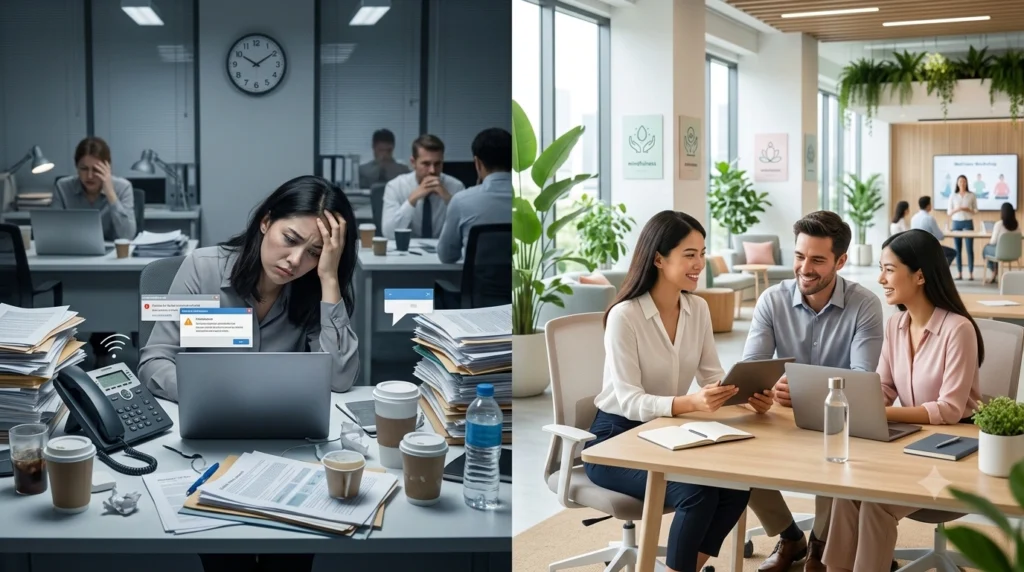 Employee burnout at work and how a workplace wellness program helps reduce stress and improve employee well-being.