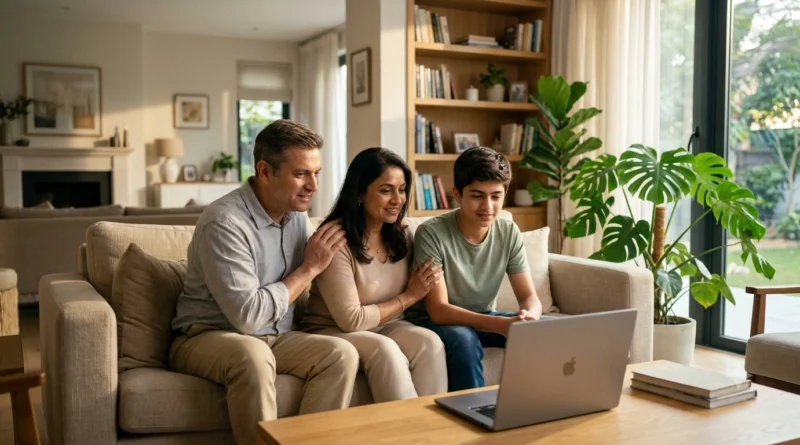 Family attending an online counselling session for bipolar disorder to improve communication and rebuild trust.