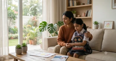 Parent comforting a sad child after bullying, helping rebuild confidence through emotional support and online counselling.
