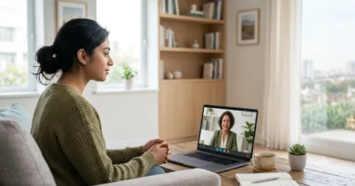Person attending an online social anxiety counselling session to build confidence and manage anxiousness in social situations.