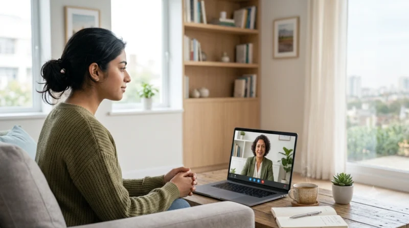 Person attending an online social anxiety counselling session to build confidence and manage anxiousness in social situations.