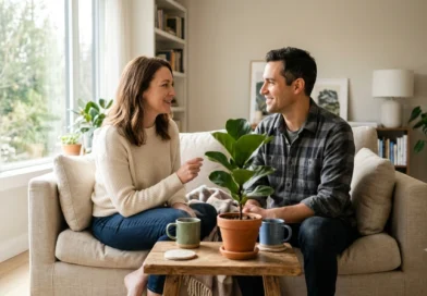 Couple having a respectful conversation about healthy boundaries with support through relationship counselling.
