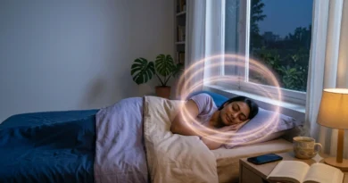Person sleeping peacefully after hypnotherapy session, representing natural insomnia treatment without medication.