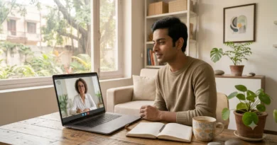 Person attending a secure virtual consultation with online psychiatrists for personalized mental health support.