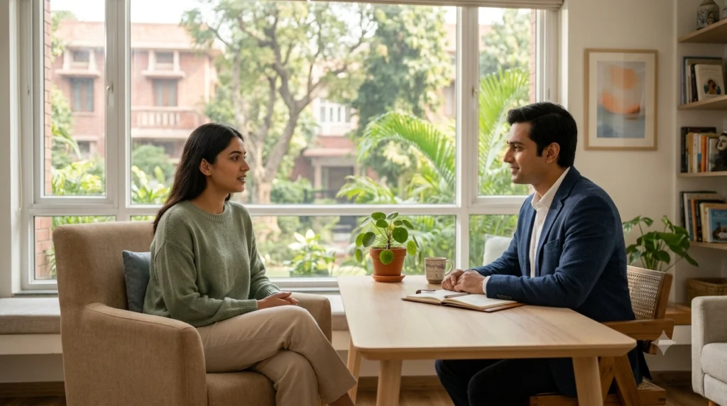Person consulting an OCD specialist in Delhi NCR for professional mental health support and treatment.