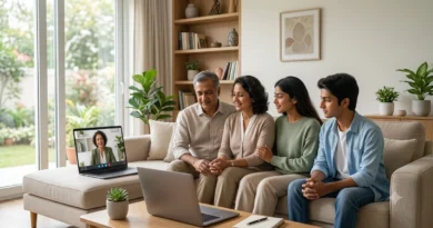 Family attending an online therapy session to improve communication & resolve family conflicts with a professional therapist.