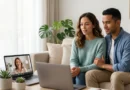 Couple discussing relationship issues with a psychologist during an online couples counselling session.