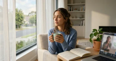 Person experiencing anxiety while looking out a window, representing Generalized Anxiety Disorder and online counselling support.