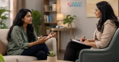 Person psychotherapy taking session during a mental health therapy for emotional support and wellbeing.