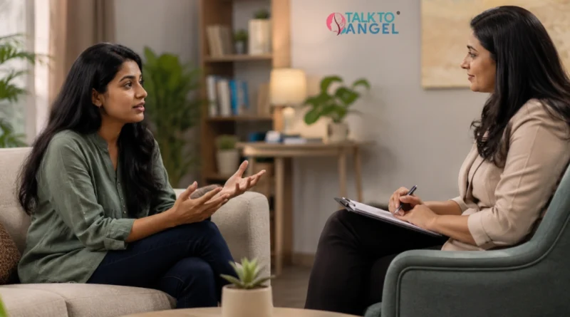 Person psychotherapy taking session during a mental health therapy for emotional support and wellbeing.