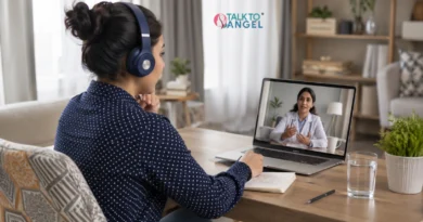 Online psychiatrist consultation with a patient receiving professional mental health support from home.