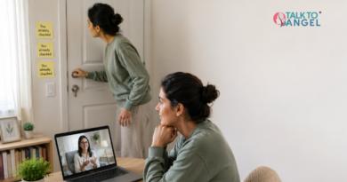 Person struggling with OCD compulsive checking during an online therapy session with a licensed mental health therapist.