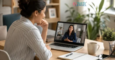 Busy adult attending an online mental health counselling session from home with a therapist