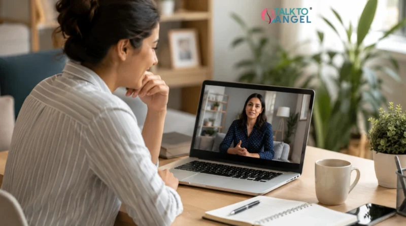 Busy adult attending an online mental health counselling session from home with a therapist