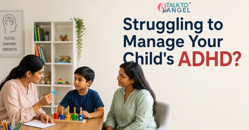 Child receiving Child’s ADHD therapy and behavioural support with a psychologist in Delhi.