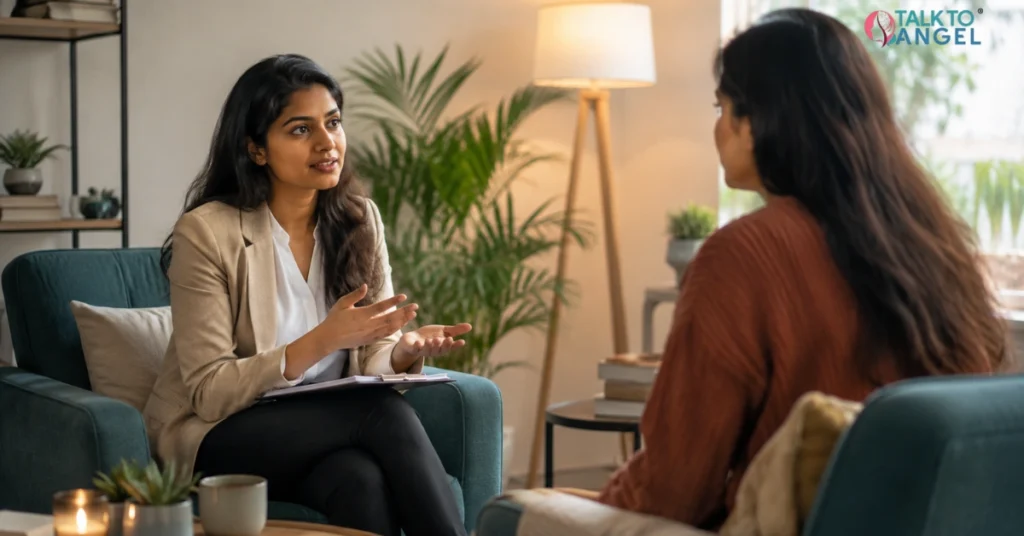 Therapist explaining Acceptance and Commitment Therapy (ACT) to a client