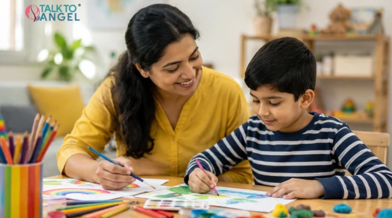 Parent and autistic child connecting through creative art therapy activities