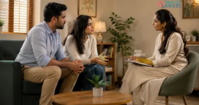 Indian couple discussing relationship concerns during a couple therapy session