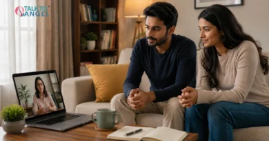 Couple discussing relationship concerns during a supportive couples counselling session