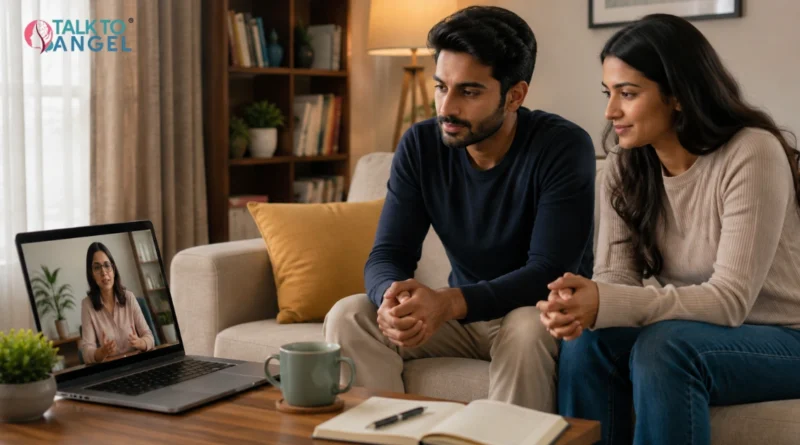 Couple discussing relationship concerns during a supportive couples counselling session