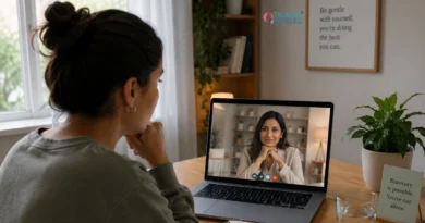 Person speaking with a therapist during an eating disorder treatment consultation focused on recovery.