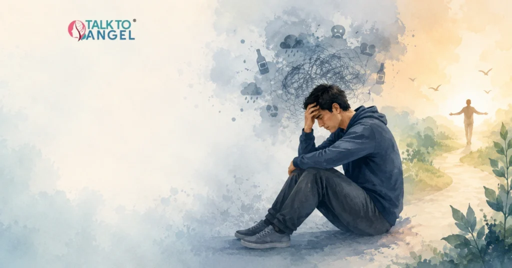 Person experiencing emotional distress, showing the impact of addiction on mental health and wellbeing.