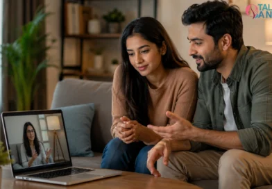 Couple discussing relationship concerns during an online couples therapy session