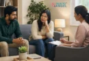 Couple discussing relationship concerns with a counsellor during a supportive therapy session.