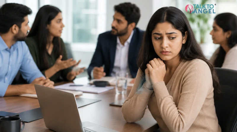 Young professional feeling anxious during a work meeting due to social anxiety