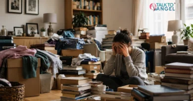 Person surrounded by excessive clutter, showing common symptoms of hoarding disorder and the need for support.