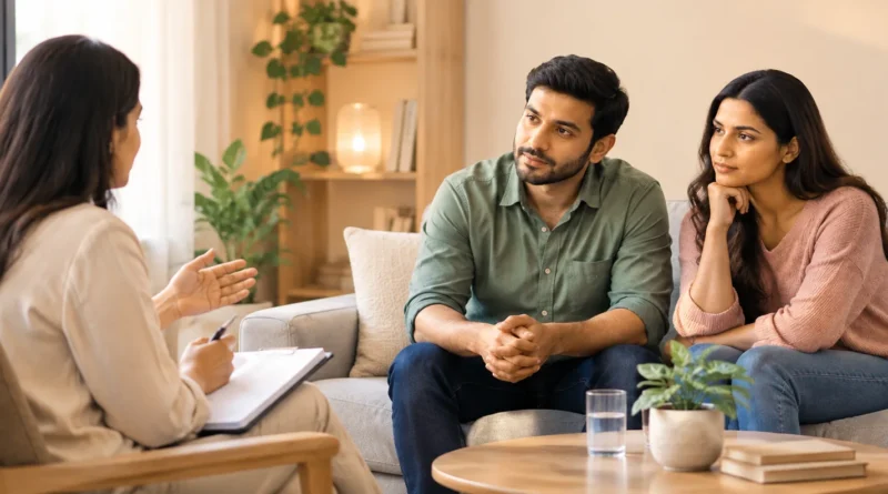 Counselling session helping an adult overcome sexual dysfunction through emotional support and therapy