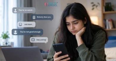 Person receiving counselling support for cyberbullying during an online therapy session