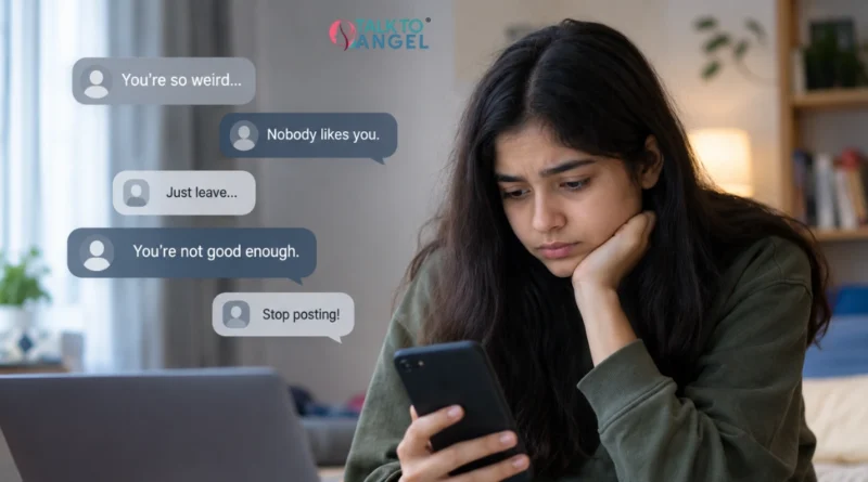 Person receiving counselling support for cyberbullying during an online therapy session