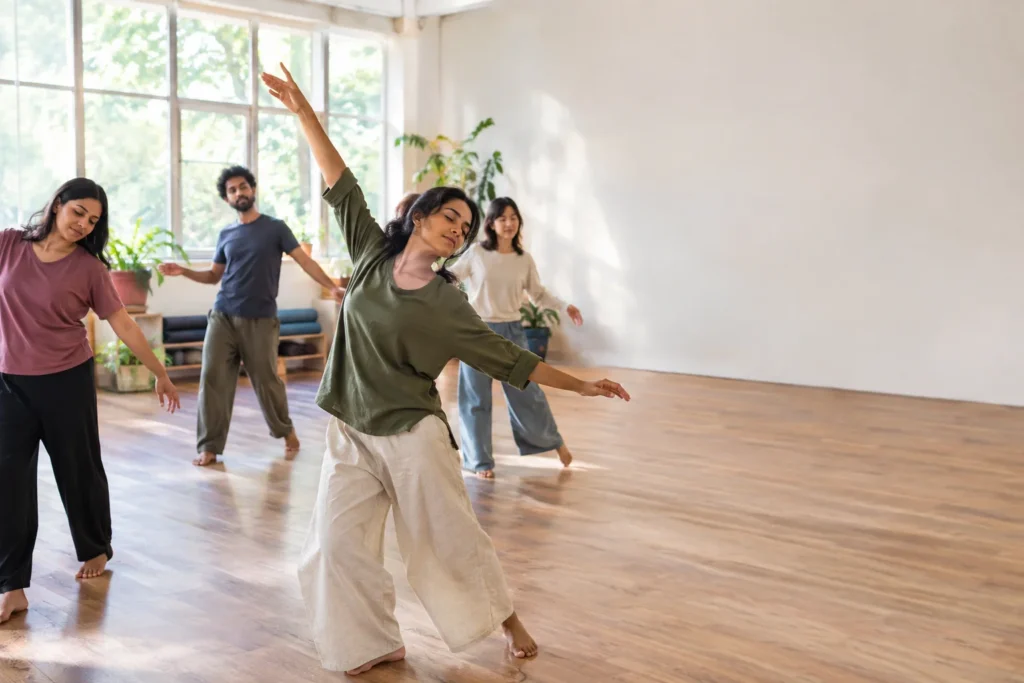 Dance therapy session showing movement-based emotional expression and mental health support