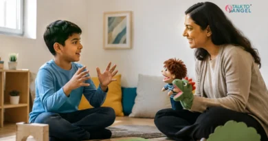 Child using drama therapy to improve social skills and communication