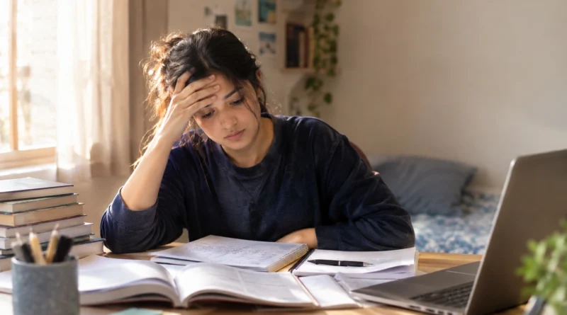 Student feeling stress by exam pressure and taking an online counselling session