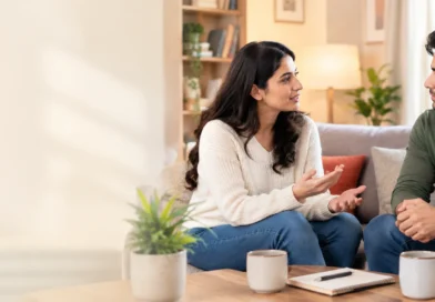 Couple calmly discussing relationship expectations to prevent misunderstandings and future conflict