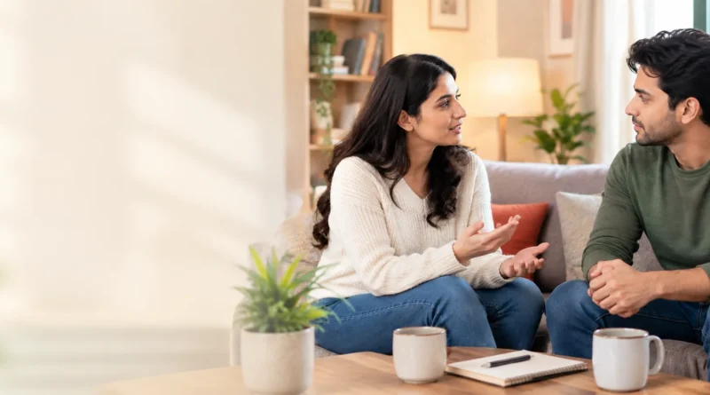 Couple calmly discussing relationship expectations to prevent misunderstandings and future conflict