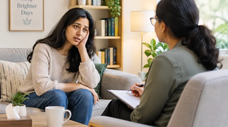Person discussing excessive sleeping and hypersomnia treatment with a therapist