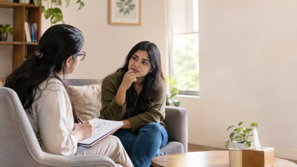 Cognitive Analytic Therapy session helping a person understand stress and develop healthier emotional patterns.
