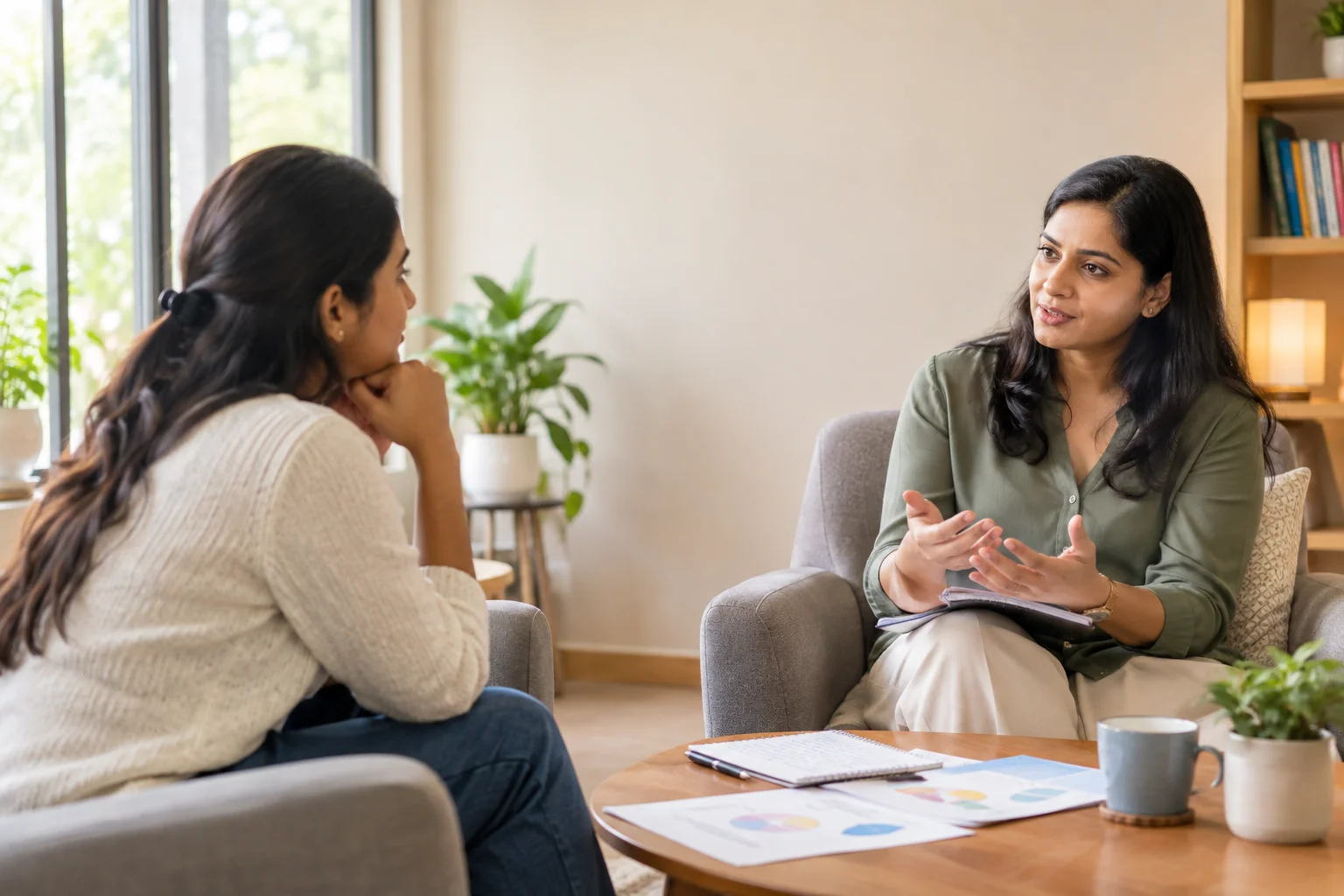 DBT therapy session helping an adult develop emotional regulation and coping skills