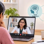 Online psychiatrist for OCD having a video consultation with a patient to discuss medication and treatment plan