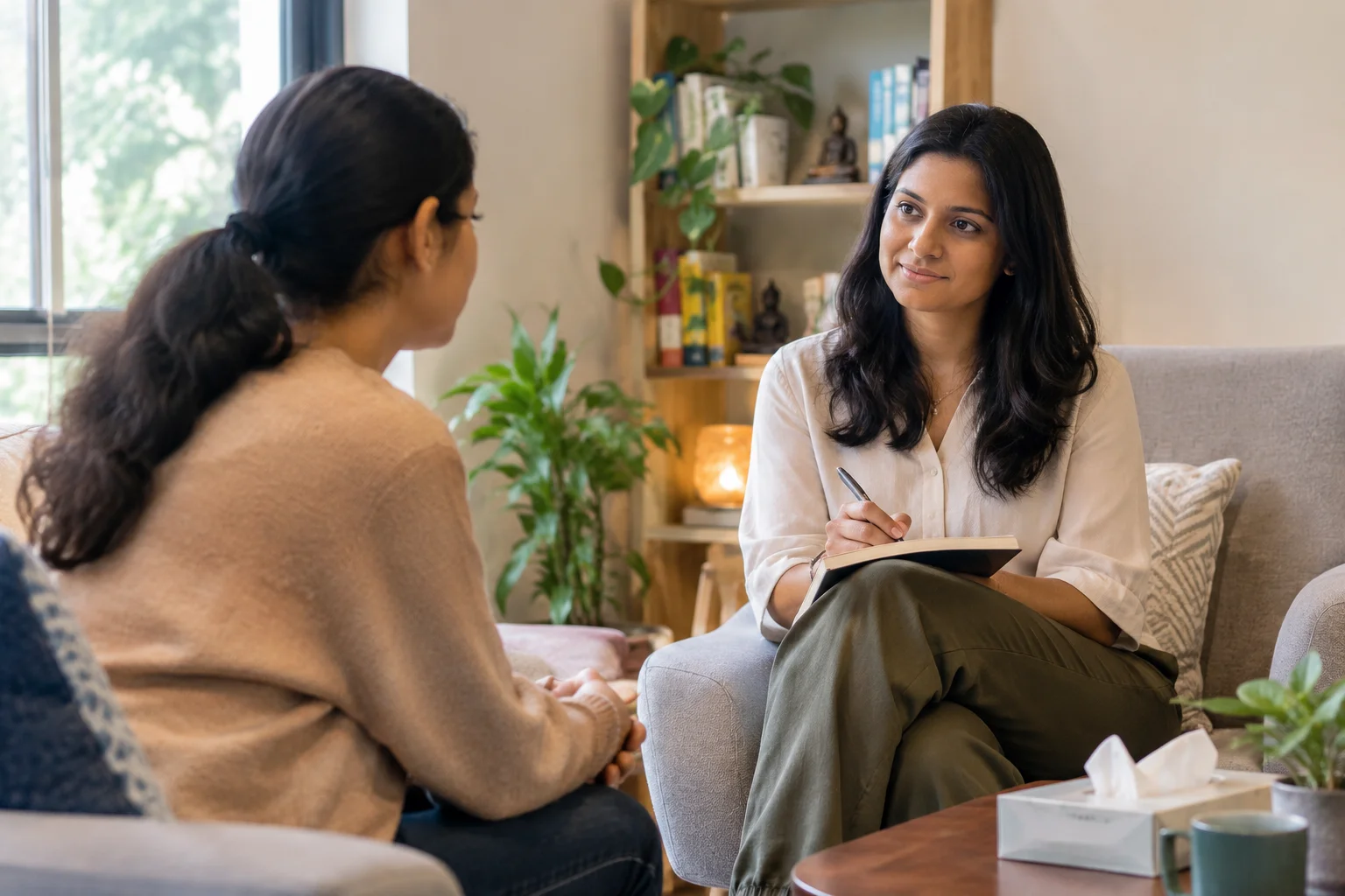 MBCT session helping a person manage anxiety through mindfulness and cognitive behavioural techniques.